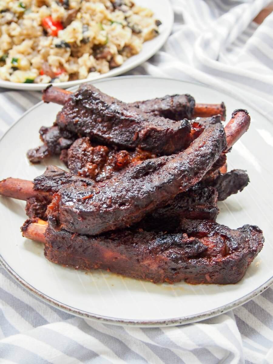 Chinese spare ribs cooked in the slow cooker on plate