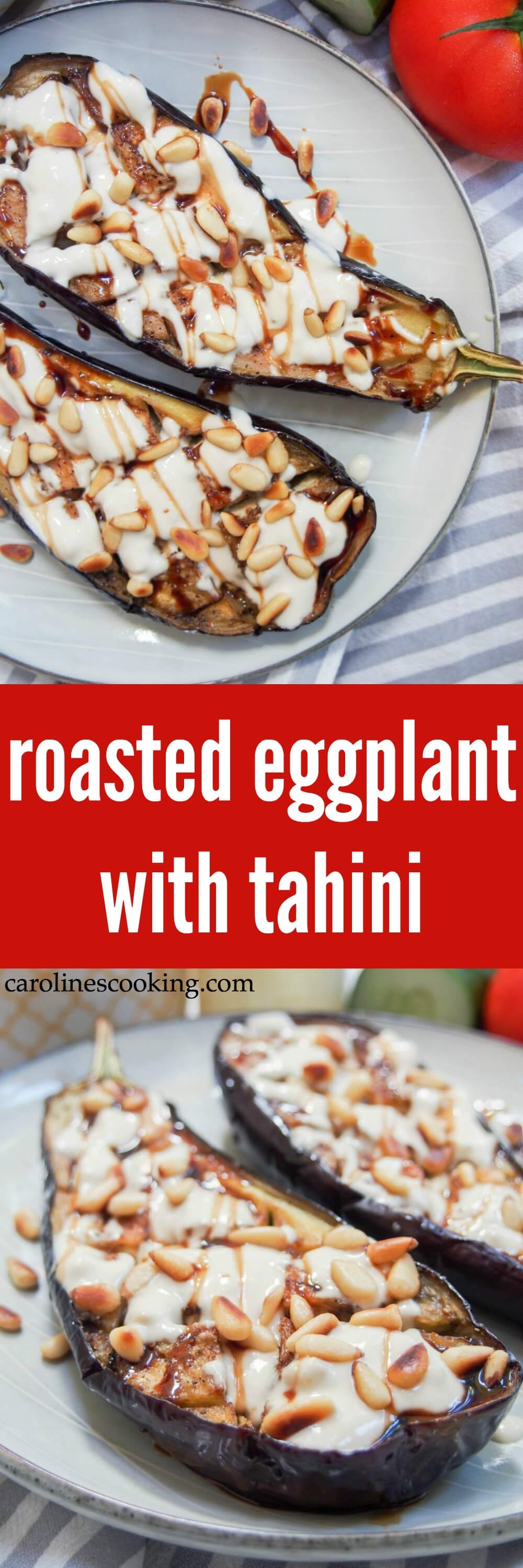 Roasted eggplant with tahini is a delicious appetizer or mezze dish that you'll find in Israel and other parts of the region. It's incredibly easy to make and full of fantastic flavor. Vegan & low carb #eggplant #vegan #tahini Roasted eggplant with tahini is a delicious appetizer or mezze dish that you'll find in Israel and other parts of the region. It's incredibly easy to make and full of fantastic flavor. Vegan & low carb #eggplant #vegan #tahini