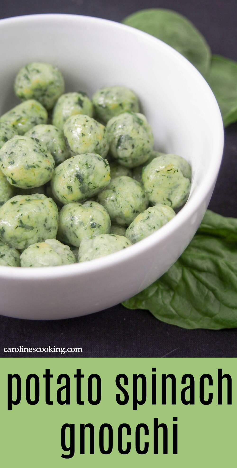 These homemade potato spinach gnocchi are deliciously comforting, light and tasty. A great way to hide greens for dinner, you'll be too busy enjoying them to notice. #gnocchi #homemadepasta #vegetarian 