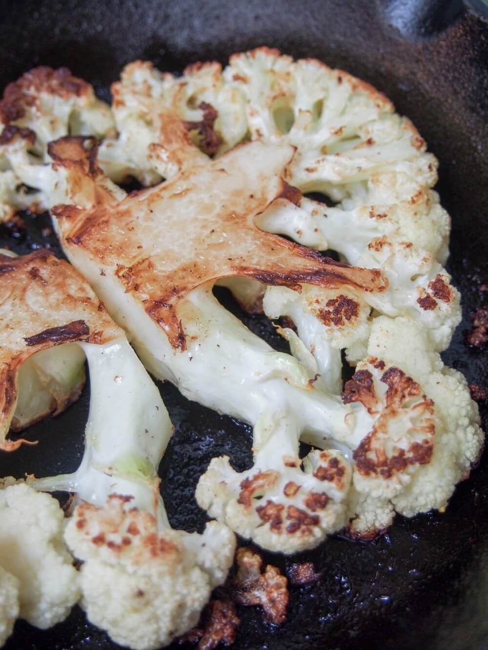 Roasted cauliflower steaks with salsa verde pre roast