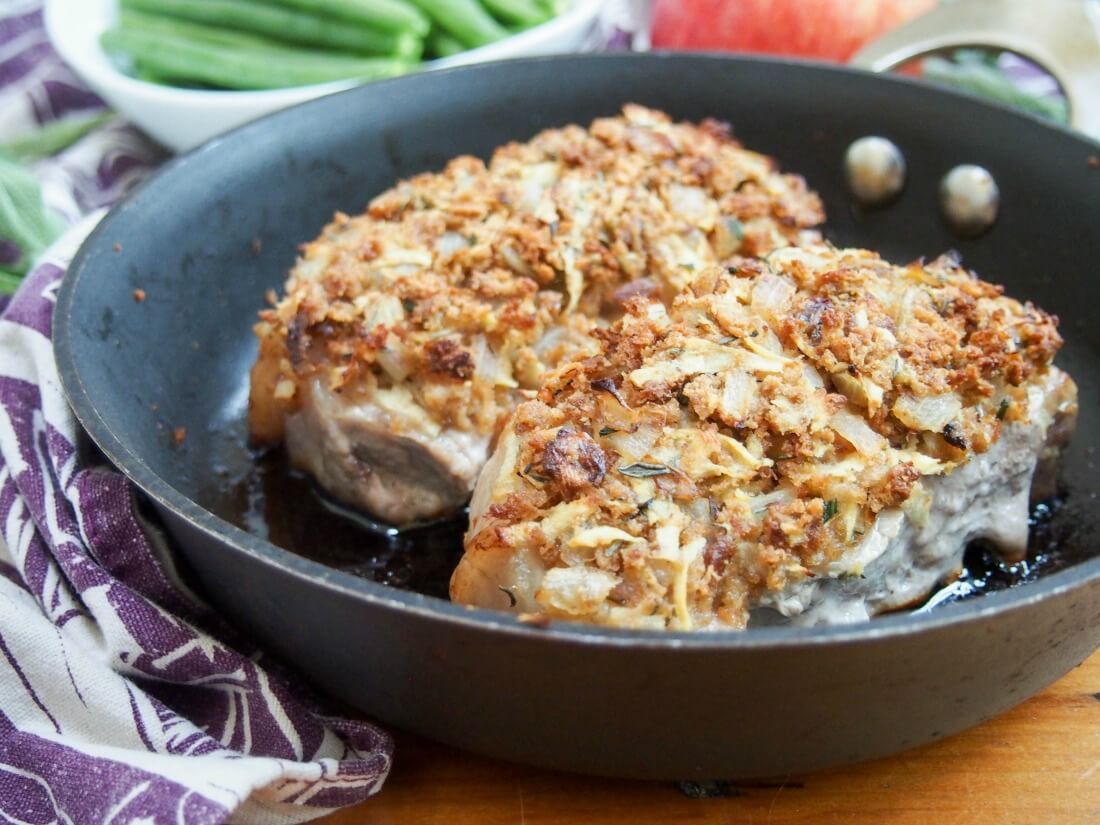 apple stuffing crusted pork chops