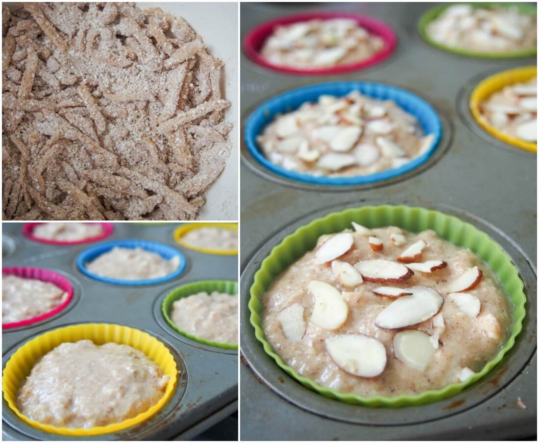 stages making healthy apple muffins