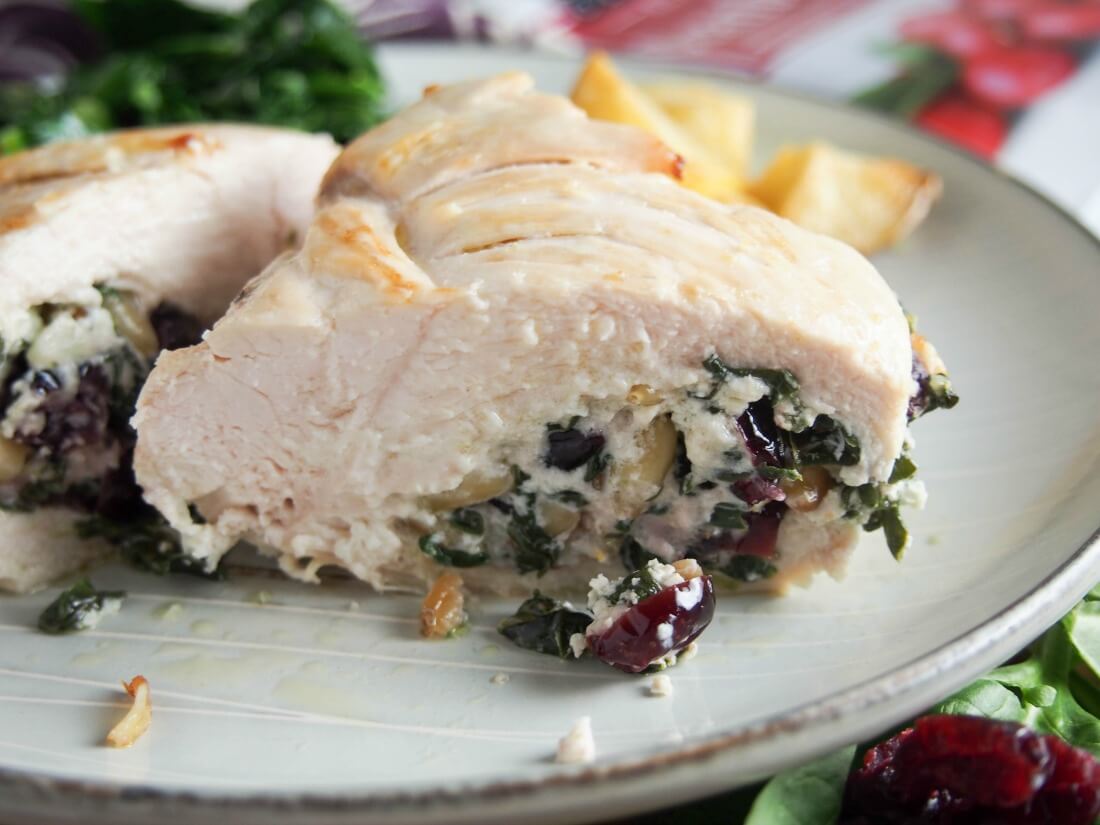 Goat cheese stuffed chicken with spinach and cranberries