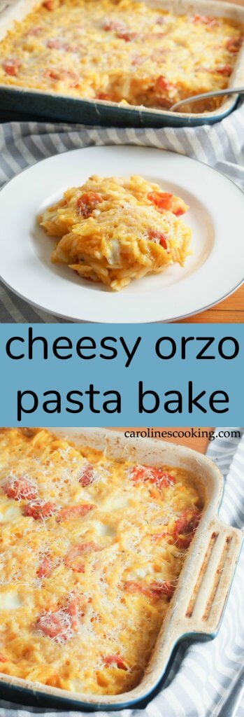 This cheesy orzo pasta bake is comfort food on a plate, with a slightly healthy twist. With lots of cheese and veggies, it's a great vegetarian meal. #vegetarian #pasta #comfortfood This cheesy orzo pasta bake is comfort food on a plate, with a slightly healthy twist. With lots of cheese and veggies, it's a great vegetarian meal. #vegetarian #pasta #comfortfood