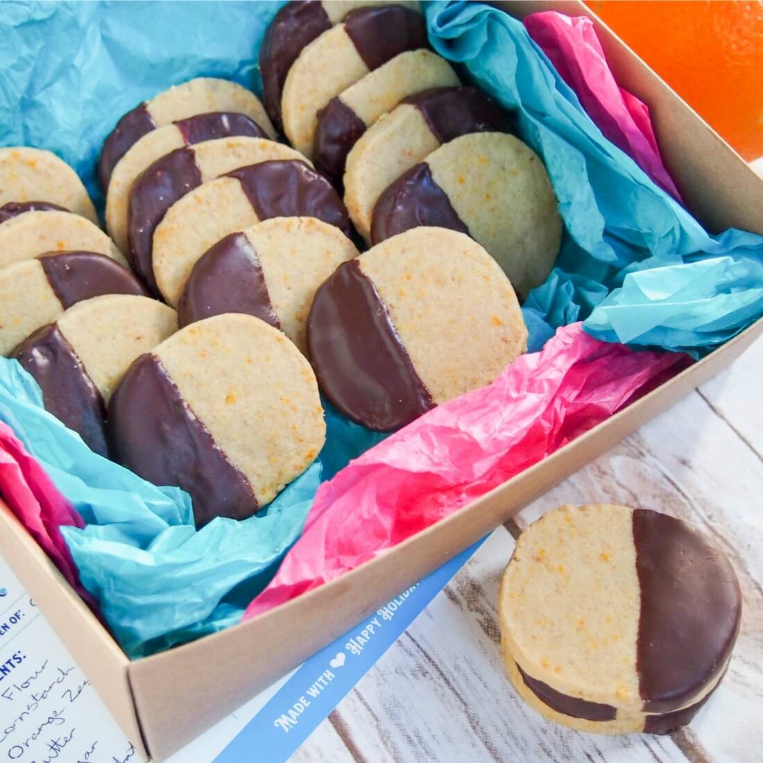 gift box of chocolate orange shortbread cookies