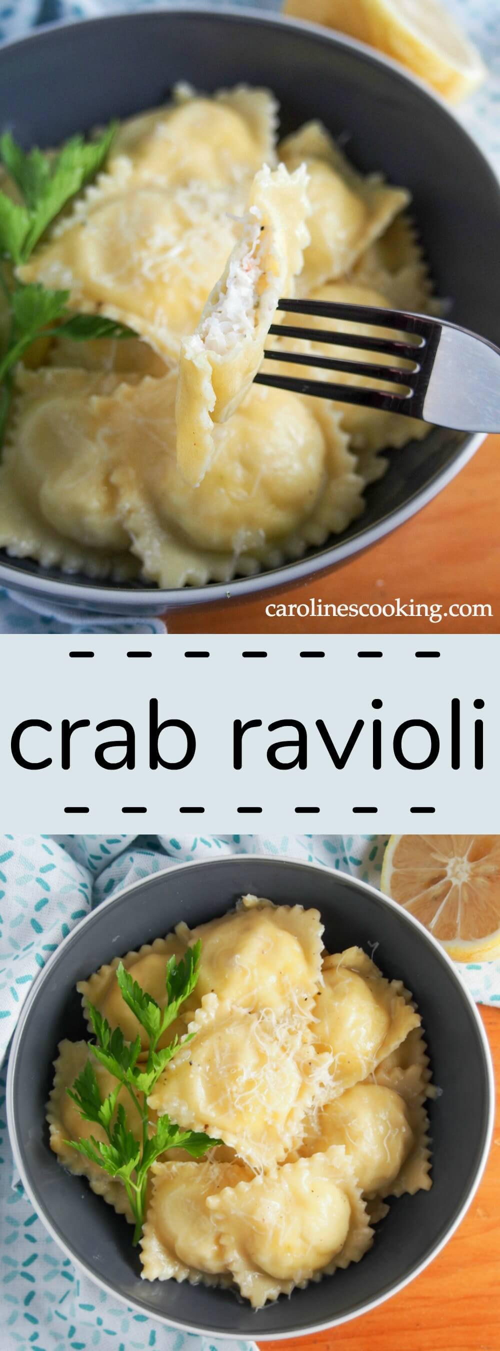 These crab ravioli are delicately, but deliciously, flavored little parcels. They might take a little time, but it's well worth it! A great main or appetizer. #homemadepasta #ravioli #crab