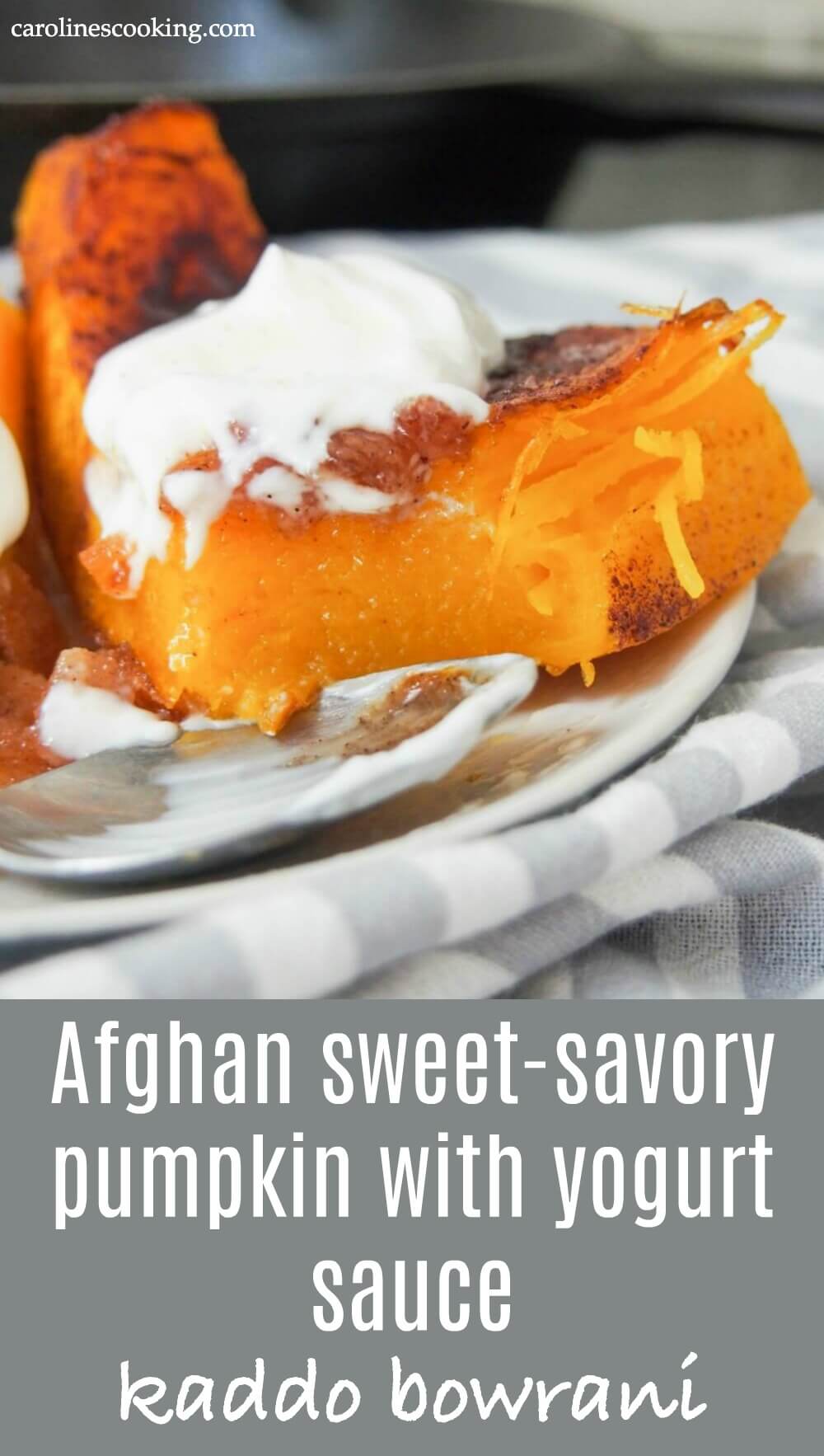 Meltingly sweet and tender pumpkin contrasts with gently savory yoghurt in this Afghan favorite appetizer/side, kaddo bowrani. It's comforting and moreish, and a dish you'll want to find any excuse to have again. #pumpkin #afghan #sidedish