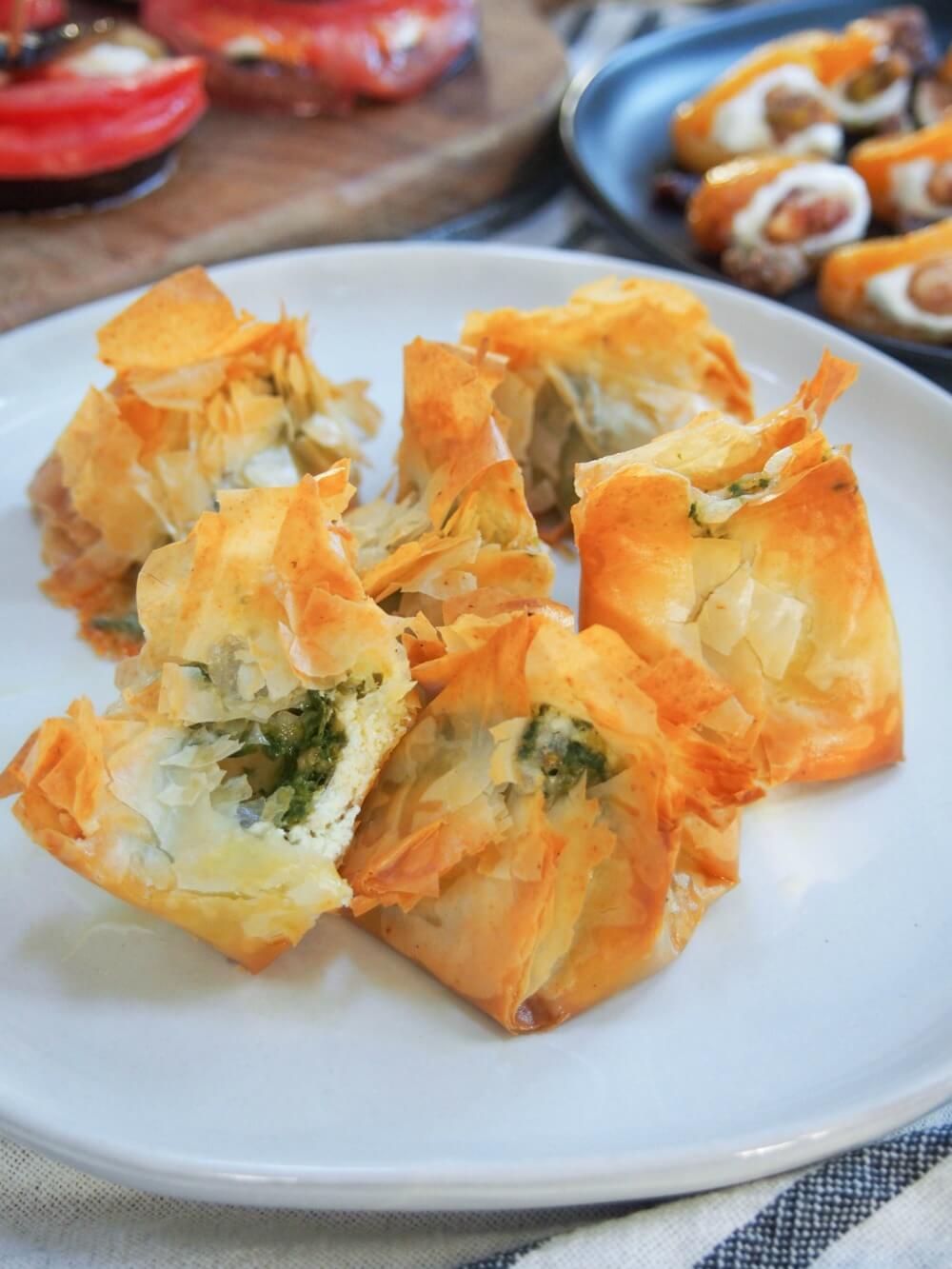 Pesto goats cheese filo parcels