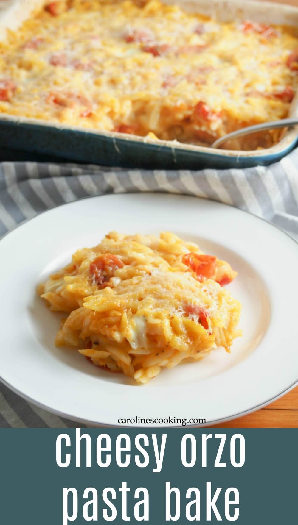 This cheesy orzo pasta bake is comfort food on a plate, with a slightly healthy twist. With lots of cheese and veggies, it's a great vegetarian meal. This cheesy orzo pasta bake is comfort food on a plate, with a slightly healthy twist. With lots of cheese and veggies, it's a great vegetarian meal. #vegetarian #pasta #comfortfood