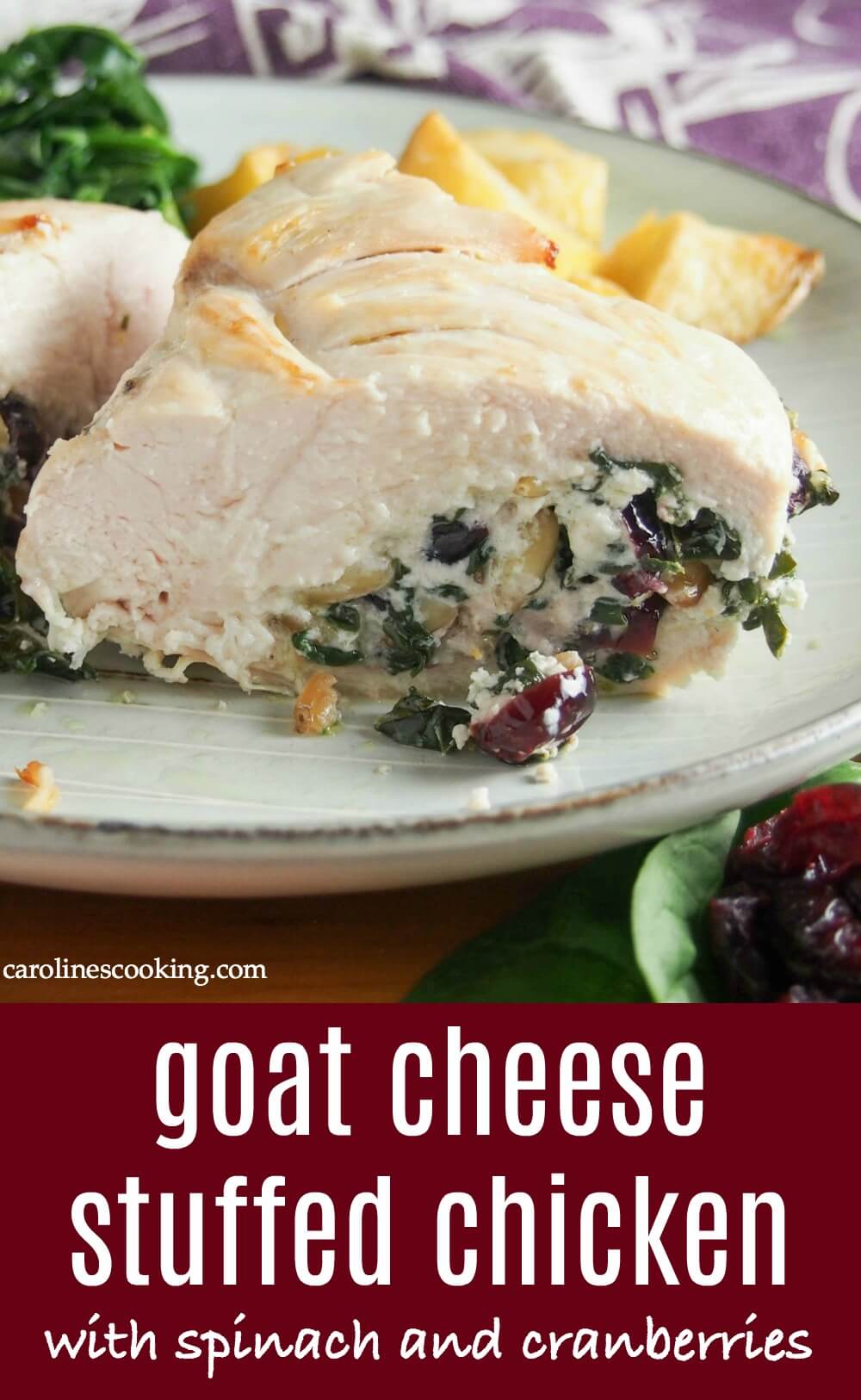 Transform a plain chicken breast into this deliciously flavorful and comforting goat cheese stuffed chicken. Elegant enough for a special occasion, but easy enough for any night. #goatcheesestuffedchicken #stuffedchicken #comfortfood