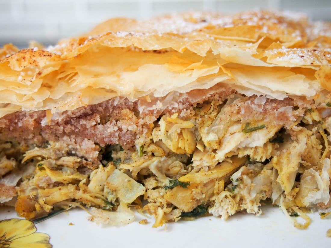 pastilla using leftovers showing layers of pastry