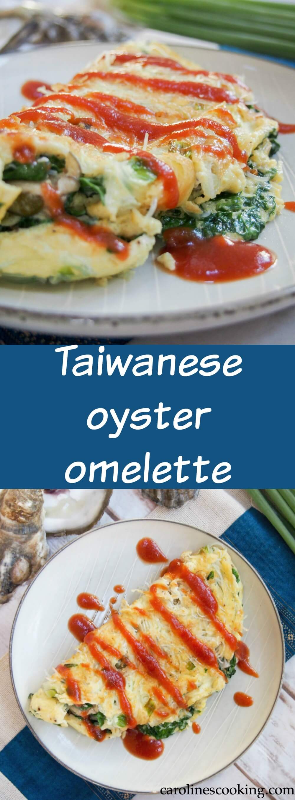 Taiwanese oyster omelette is a classic street food, but it also makes a delicious brunch/lunch - easy to make and with lots of great flavor, with oysters, greens and a flavorful sauce. Taiwanese oyster omelette is a classic street food, but it also makes a delicious brunch/lunch - easy to make and with lots of great flavor, with oysters, greens and a flavorful sauce. #omelette #oysters #taiwanesefood