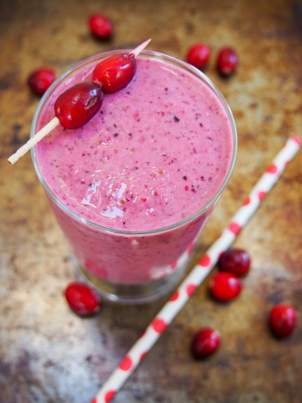 glass of cranberry smoothie