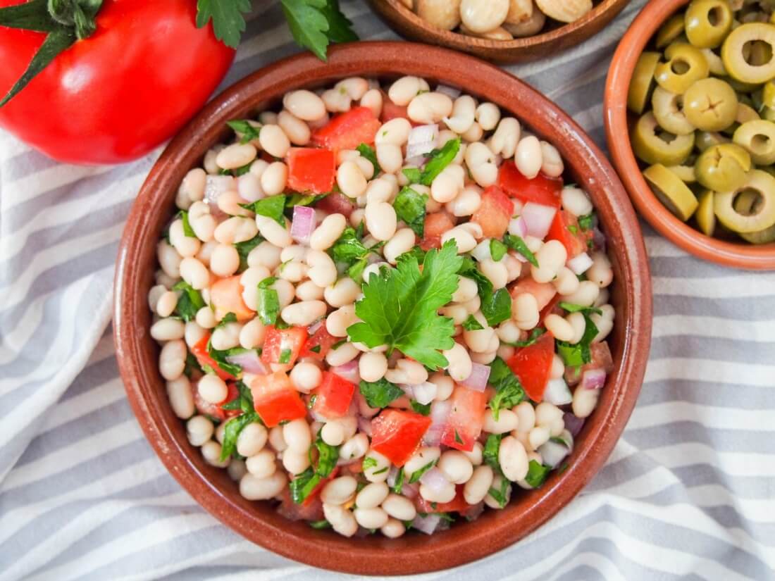 Easy white bean salad and sides from above