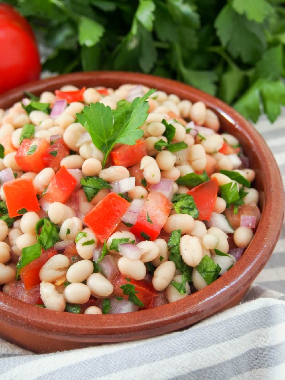 dish with salad from side