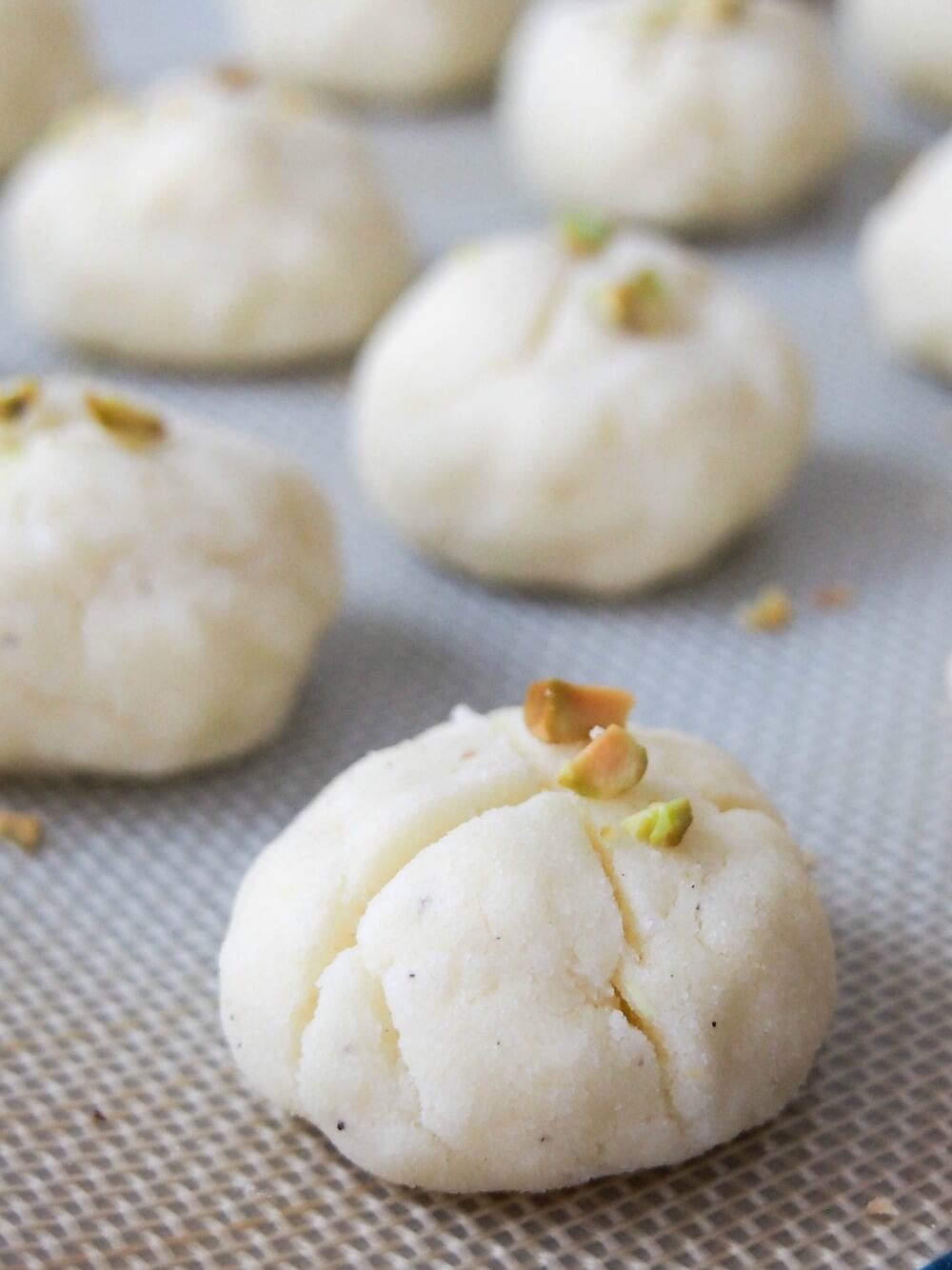 Persian rice cookies on baking sheet