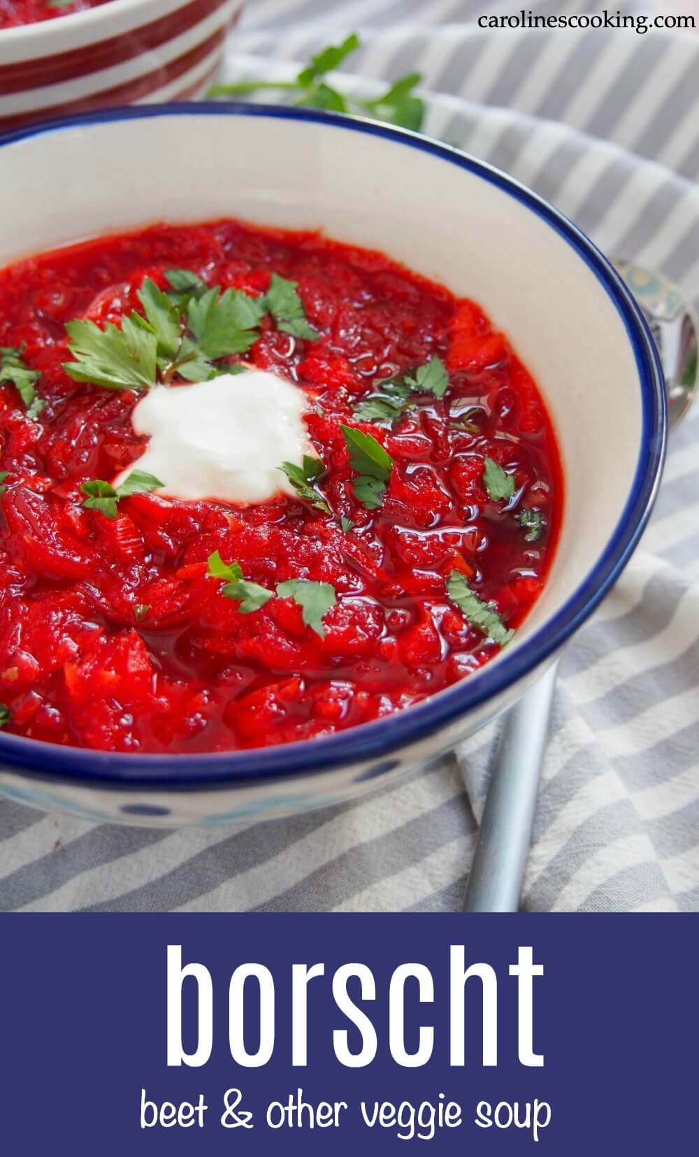 Borscht is one of the iconic dishes from Ukraine (and popular in Russia), but you can know it as a deliciously warming, comforting bowl of soup. It gets much of its color from beets, but there's a whole lot more to this bright bowl. It's a delicious, easy and comforting soup. #soup #borscht #beet Borscht is one of the iconic dishes from Ukraine (and popular in Russia), but you can know it as a deliciously warming, comforting bowl of soup. It gets much of its color from beets, but there's a whole lot more to this bright bowl. It's a delicious, easy and comforting soup. #soup #borscht #beet