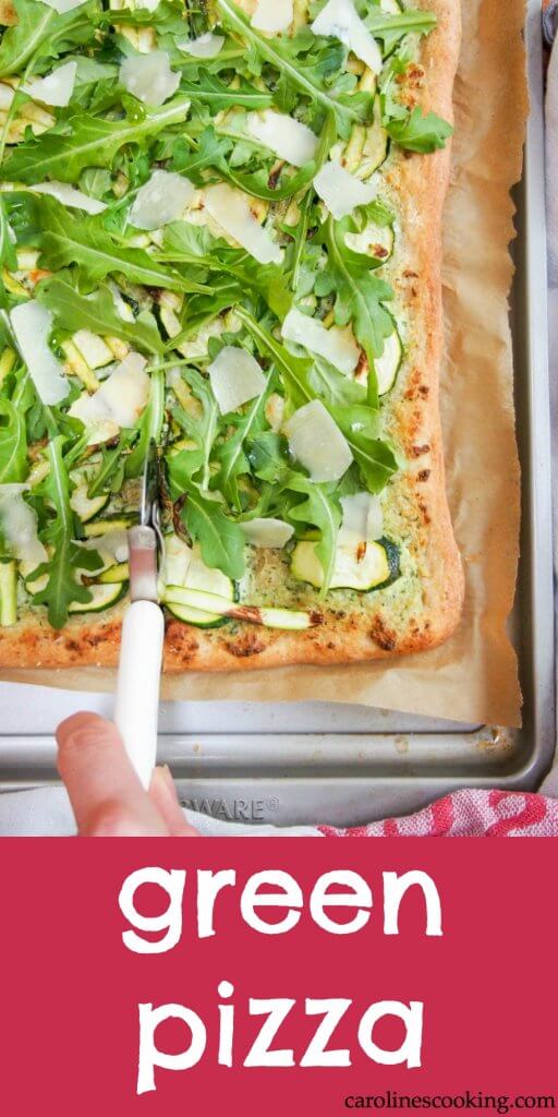 green pizza - a mix of vegetables on a ricotta pesto base