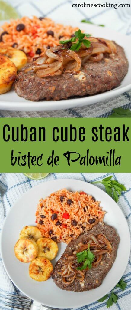 Cuban cube steak - Bistec de Palomilla is such an easy way to prepare cube steak with great results. You'll be amazed at how the simple lime and garlic marinade transforms this into a tender, flavorful main.