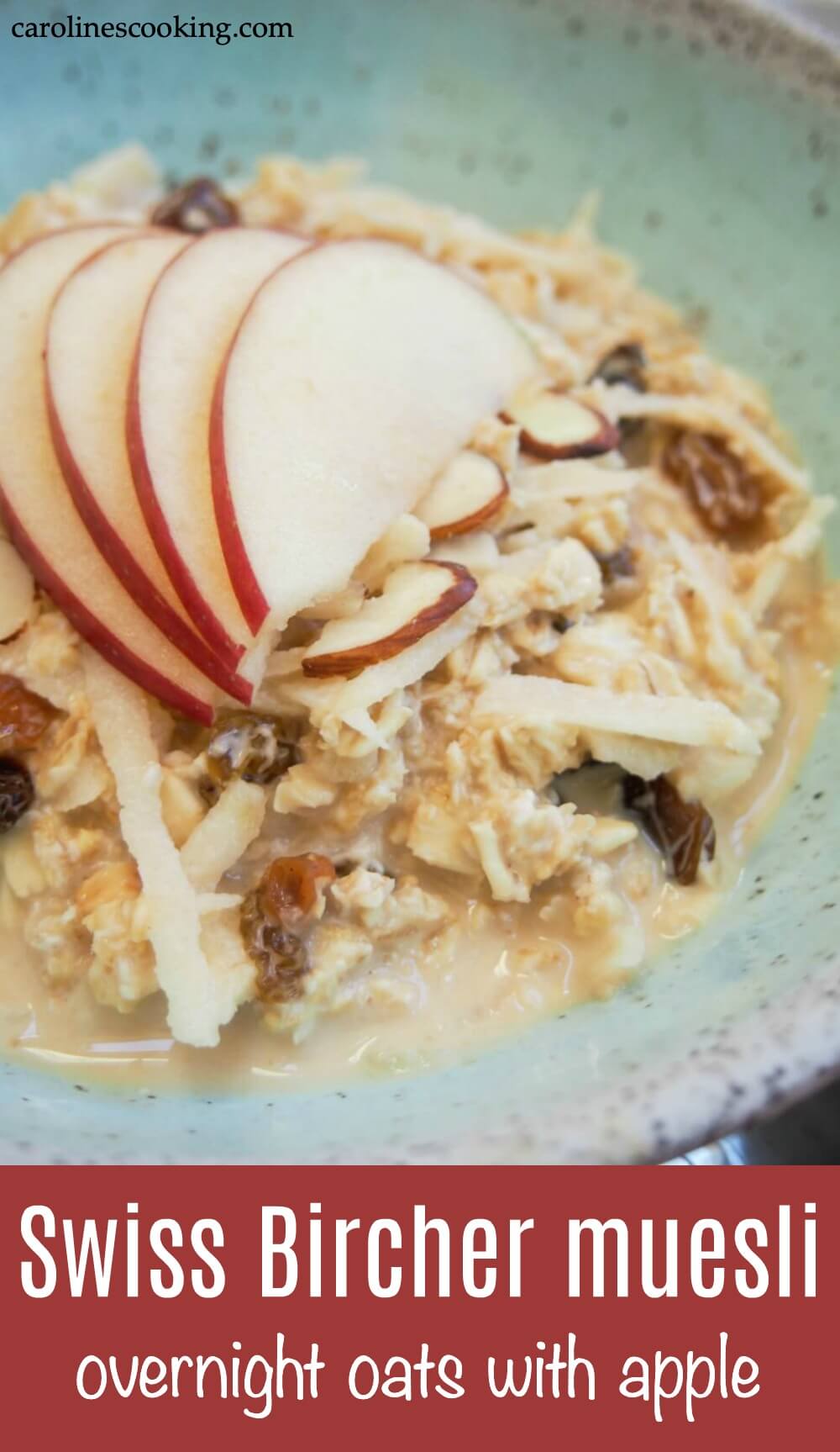 This delicious Swiss bircher muesli (the original overnight oats) makes a great start to your day - fresh, healthy and a lovely balance of smoothness & crunch. It's quick and easy to make, and is easily made dairy-free. #breakfast #easybreakfast #breakfastrecipe #overnightoats #apple
