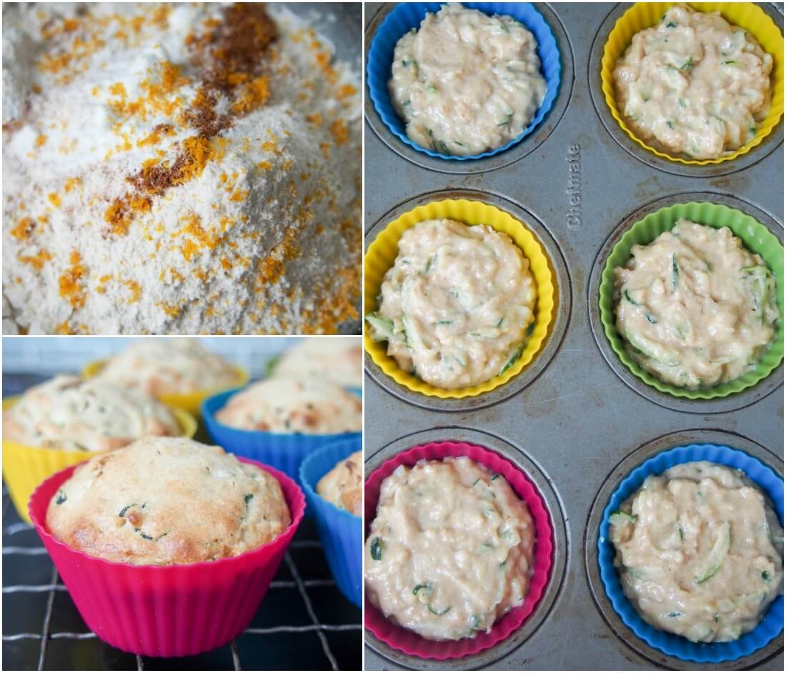 making Meyer lemon zucchini muffins