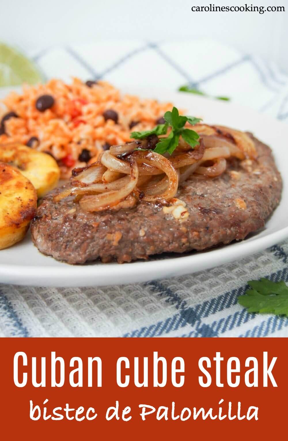 Cuban cube steak - Bistec de Palomilla is such an easy way to prepare cube steak with great results. You'll be amazed at how the simple lime and garlic marinade transforms this into a tender, flavorful main. #beef #cubesteak #cubanfood