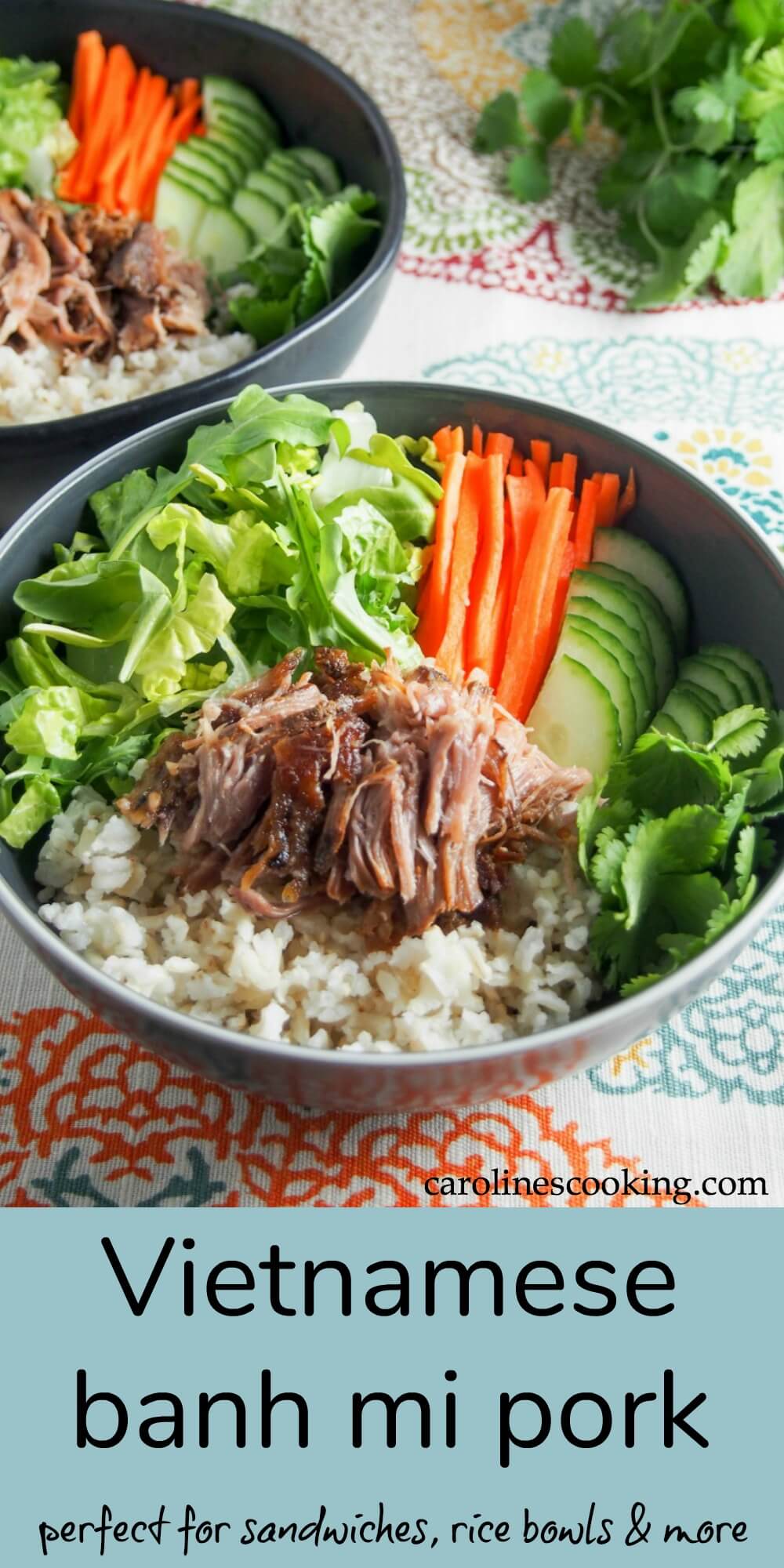 This slow cooked Vietnamese banh mi pork is the perfect base for the traditional sandwiches, rice bowls and more. Just a couple minutes of prep, then the slow cooker does all the work for tender, fall apart pork. It's ideal for meal prep as well with lots of uses. #Vietnamese #pork #slowcooker #mealprep