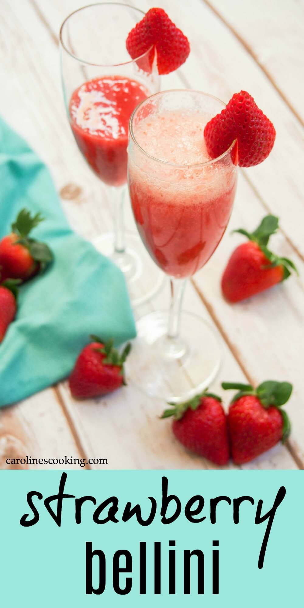 Brighten up your brunch table with this easy strawberry bellini. It takes no time to make and is fresh, colorful and the perfect springtime sip. Only two ingredients, with such a great color and flavor. #ad #brunchweek #strawberry #cocktail #bellini #prosecco #sparklingwine