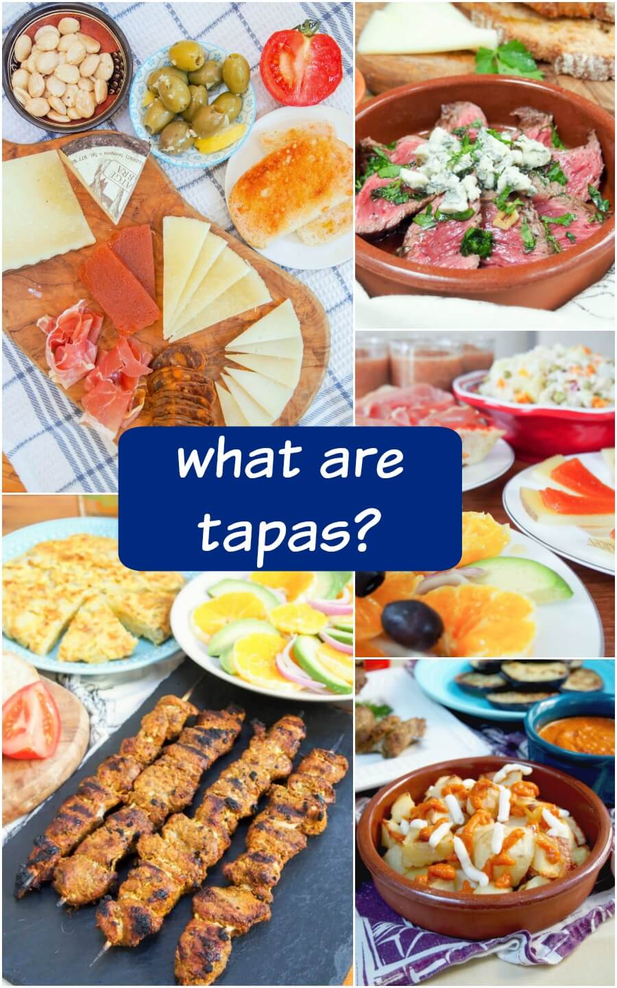 what are tapas? A guide to different types of Spanish tapas and some classic examples You've probably heard the name, but what are tapas? Take a look at this easy-to-follow guide to different types of Spanish tapas and get some classic examples to look for or make at home! Many of them are easier than you might think, and tapas are perfect for entertaining.