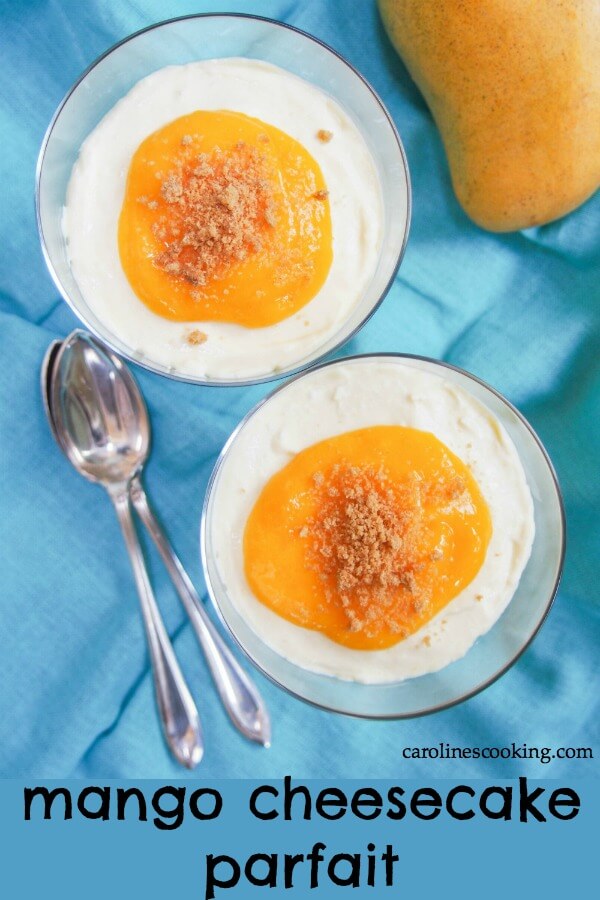 This mango cheesecake parfait is an easy and delicious no bake dessert. Only 5 ingredients and a few minutes for dessert deliciousness! #mango #nobakedessert #individualdessert