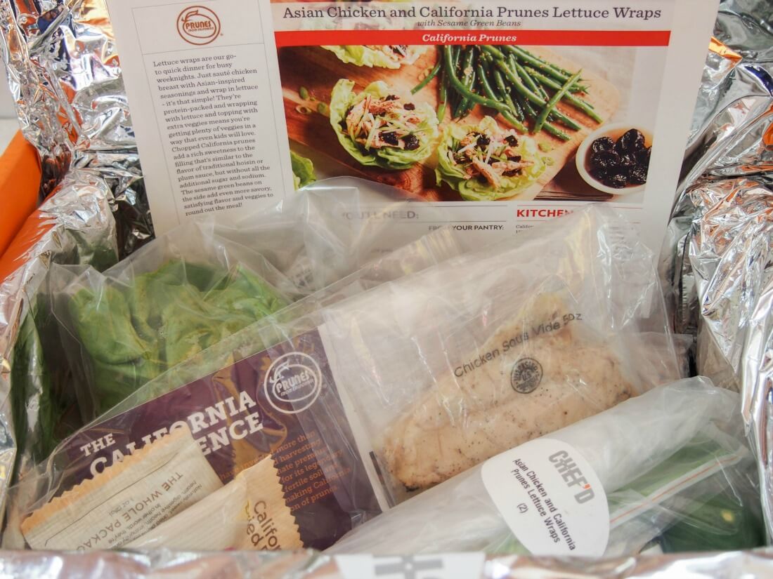 unboxing Chef'd meal kit: Asian chicken and California prunes lettuce wraps