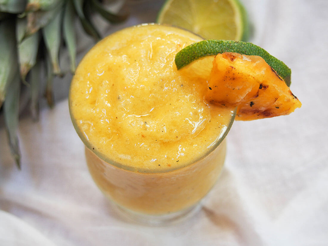 glass of frozen pineapple daiquiri from above