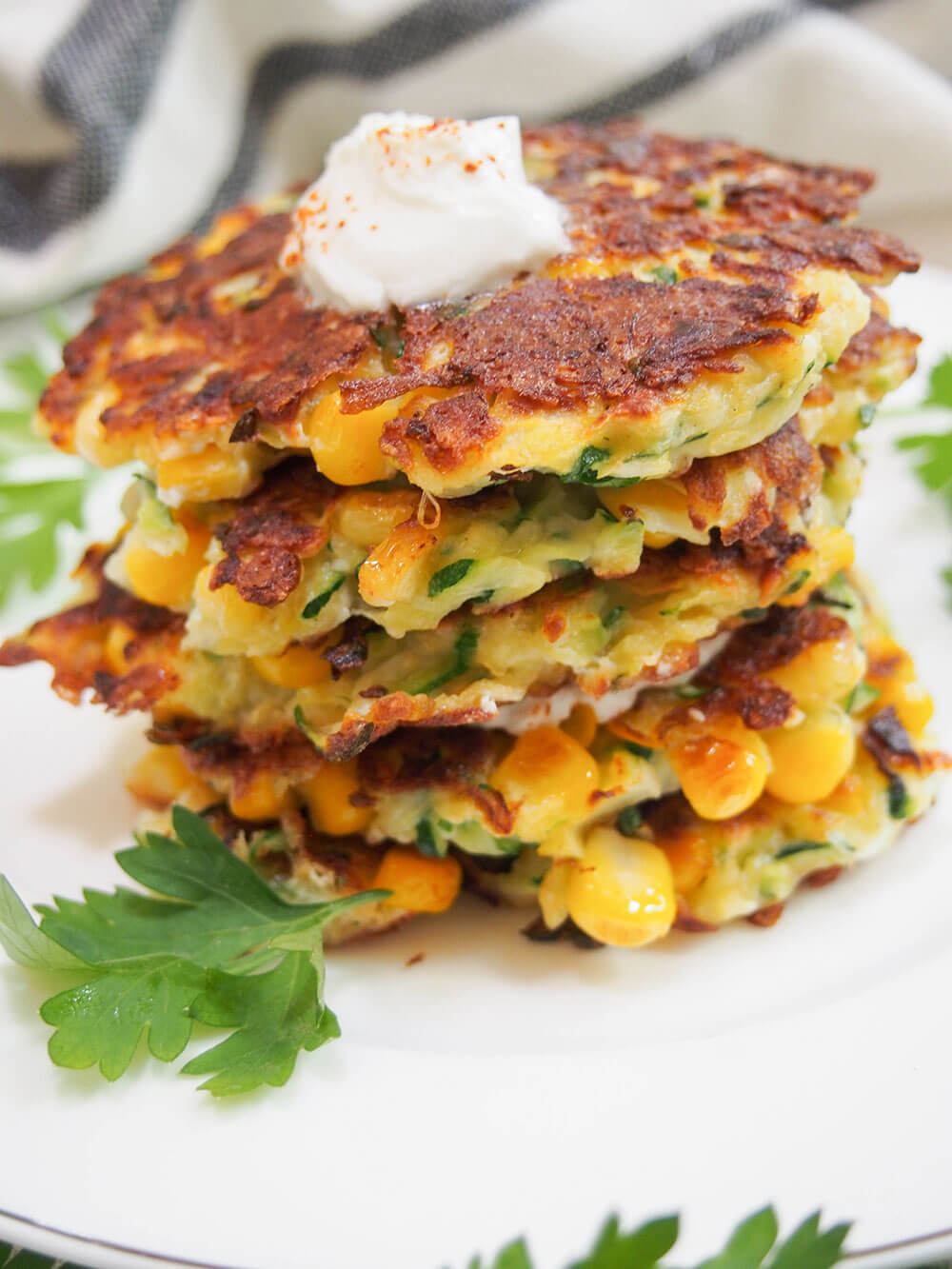 stack of zucchini corn fritters