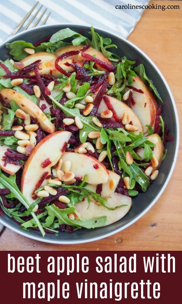 This beet apple salad with maple vinaigrette is incredibly easy to make and packed with autumnal flavor. Crunchy, flavorful and great as an appetizer or side. #salad #vegetarian #apple #fallsalad #sidesalad This beet apple salad with maple vinaigrette is incredibly easy to make and packed with autumnal flavor. Crunchy, flavorful and great as an appetizer or side.