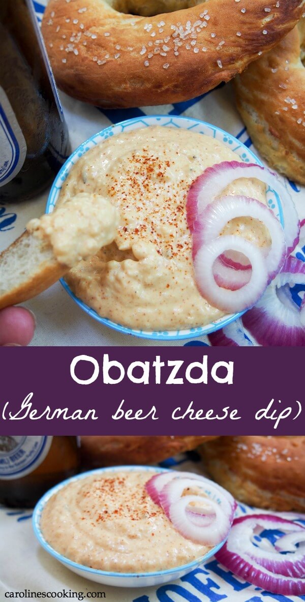 Obatzda (German beer cheese dip) is the ideal accompaniment to beer and pretzels - perfect for getting in the spirit of Oktoberfest or any excuse you like. #cheese #dip #appetizer #cheesedip #oktoberfestfood