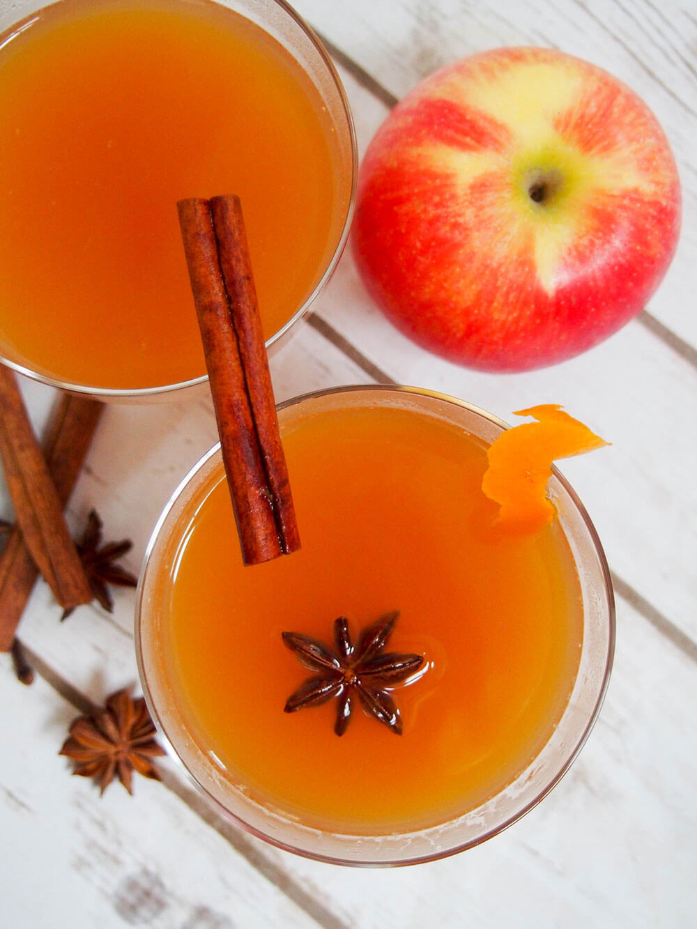 spiked mulled apple cider glasses from above