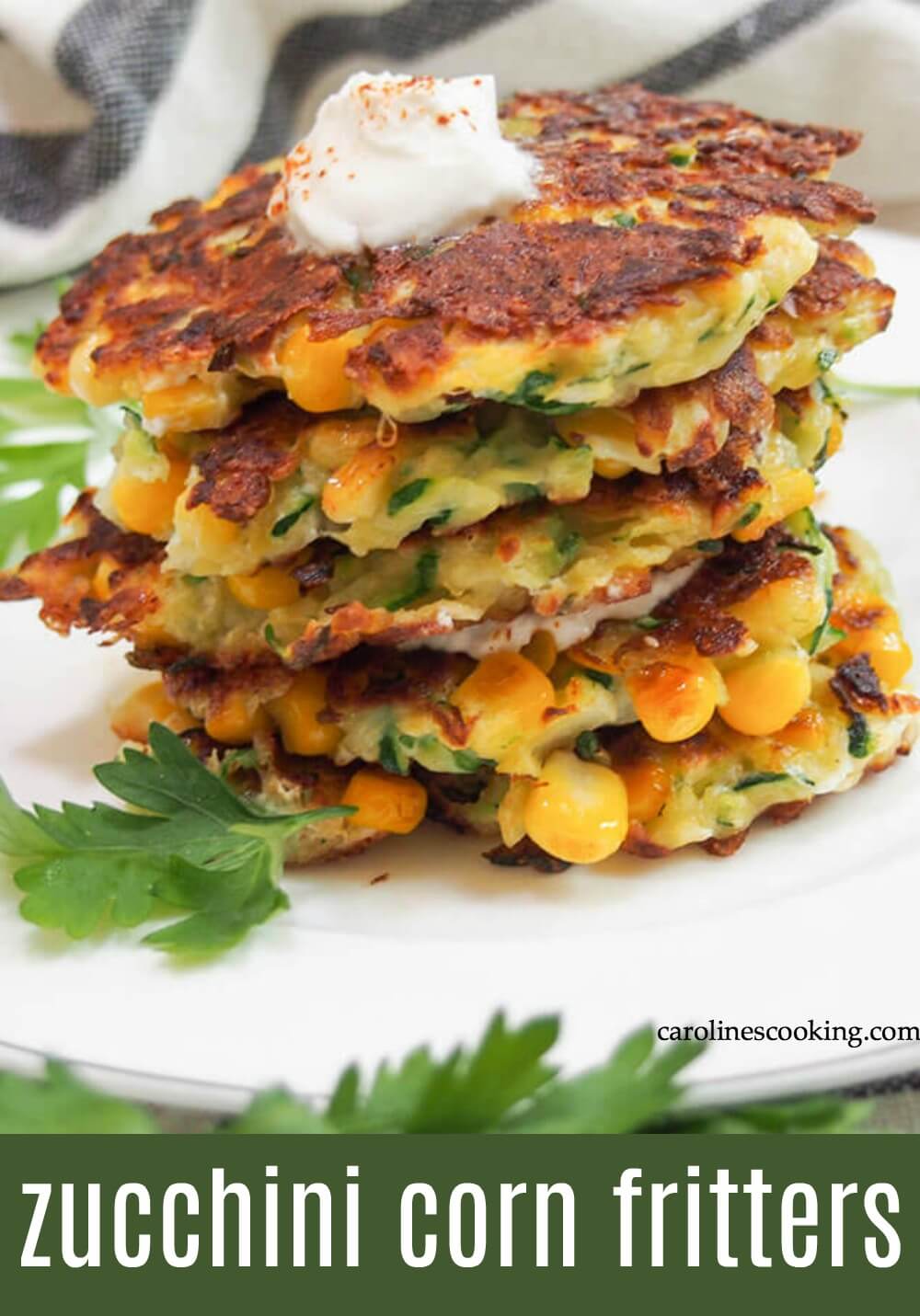 These zucchini corn fritters combine two summer favorites into an easy, delicious appetizer or side. Crisp on the outside, soft inside, they're flavor-packed little bites. Using easy to find ingredients, with lots of tips to help them work out every time, these fritters are also easily adapted to be gluten free. #fritters #corn #zucchini #appetizer #sidedish #vegetarian 