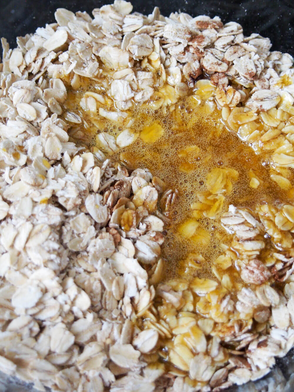 adding oats to warm liquid base