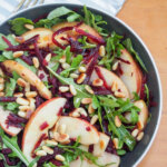 overhead view of bowl of beet apple salad