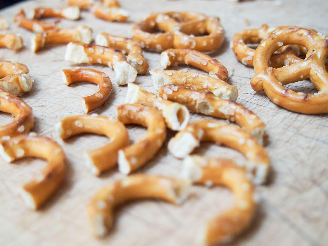broken up pieces of pretzel