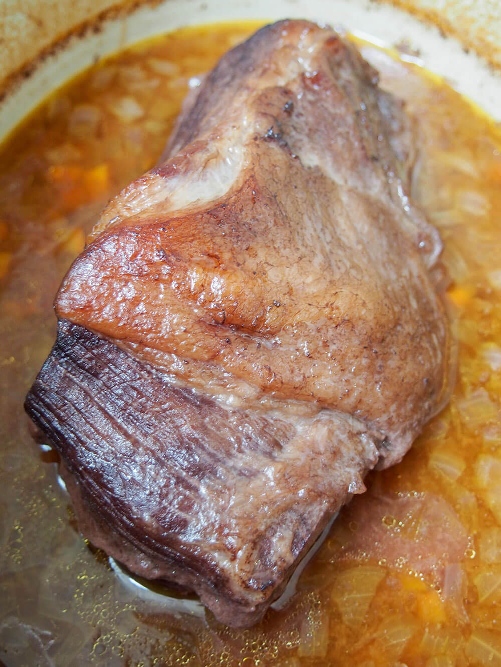 cooked sauerbraten out oven in pot before making sauce