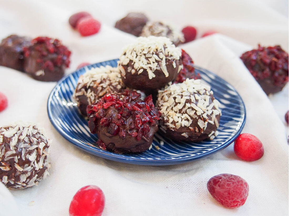 cranberry truffles in a small dish