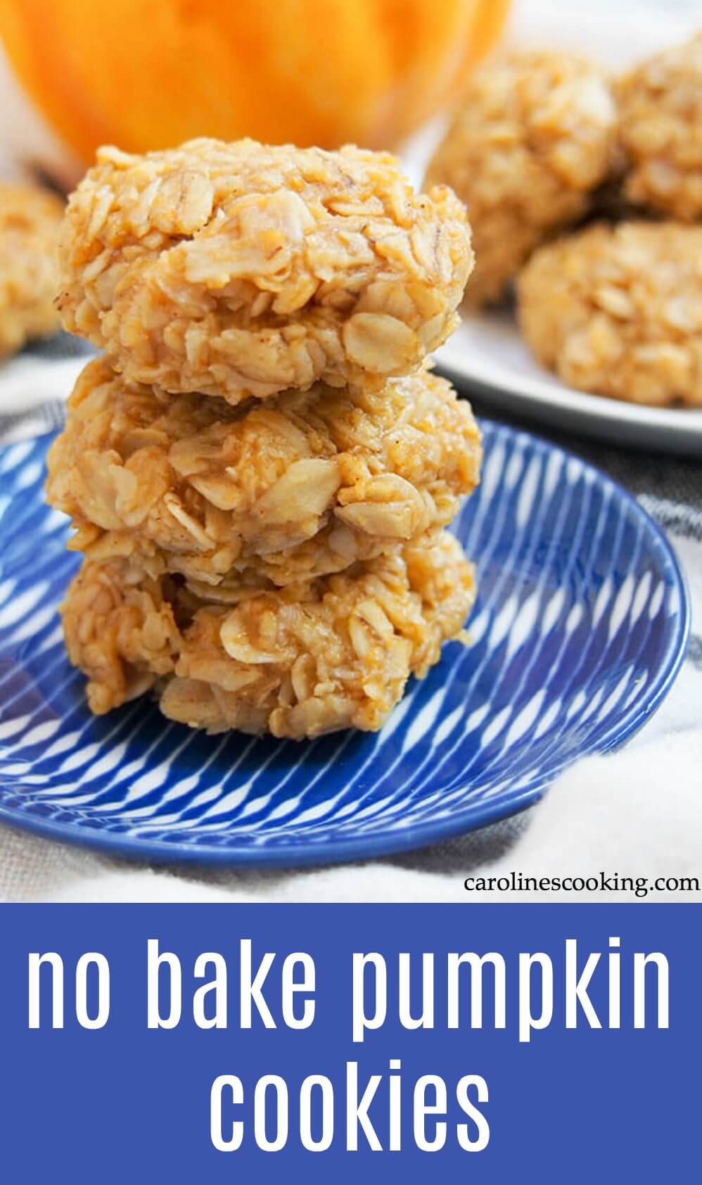 These no bake pumpkin cookies are such a tasty, easy fall treat! They take mere minutes to make and are sweet, chewy and oh so good. Gluten free if you use GF oats, they are perfect for parties, lunch boxes, after school treats or any excuse you want. #nobakecookie #pumpkincookie #glutenfreecookie
