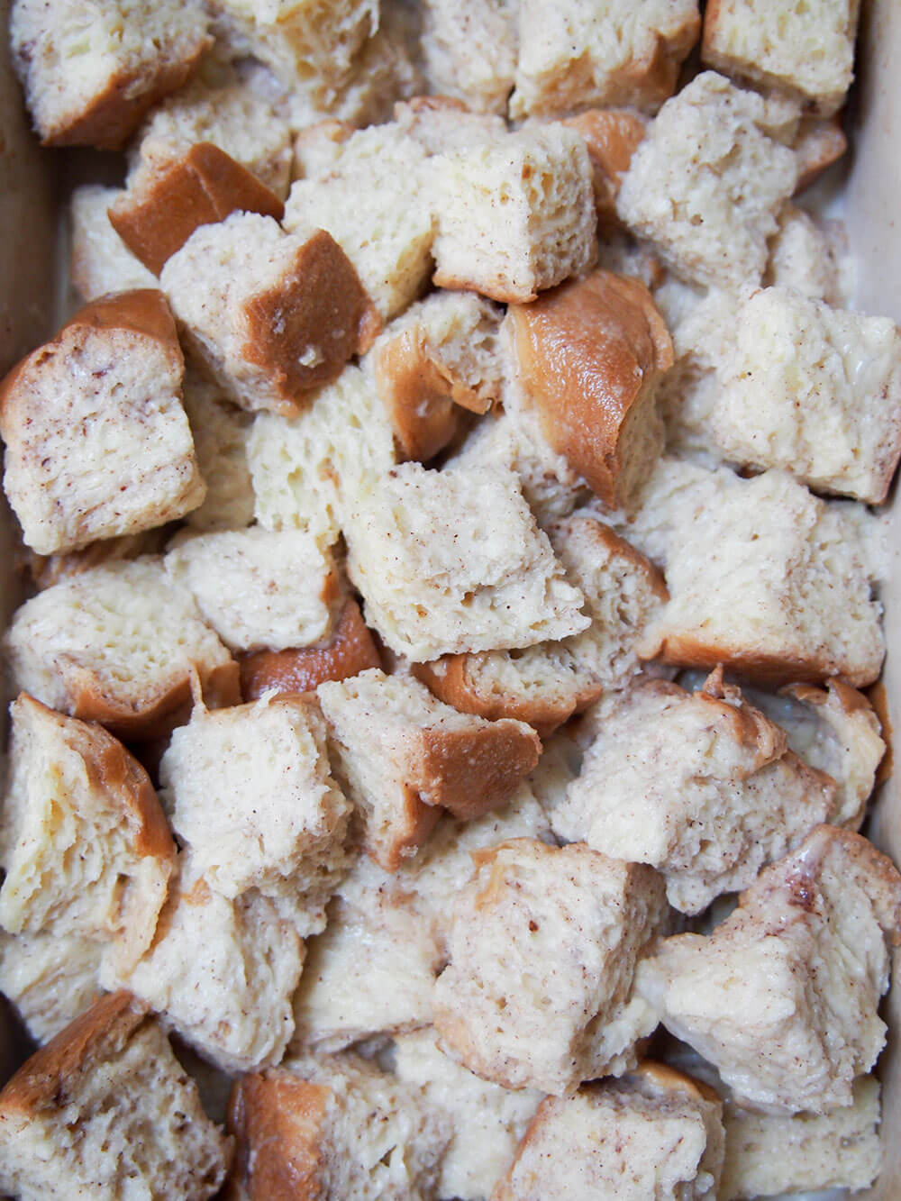 egg custard soaked bread in dish