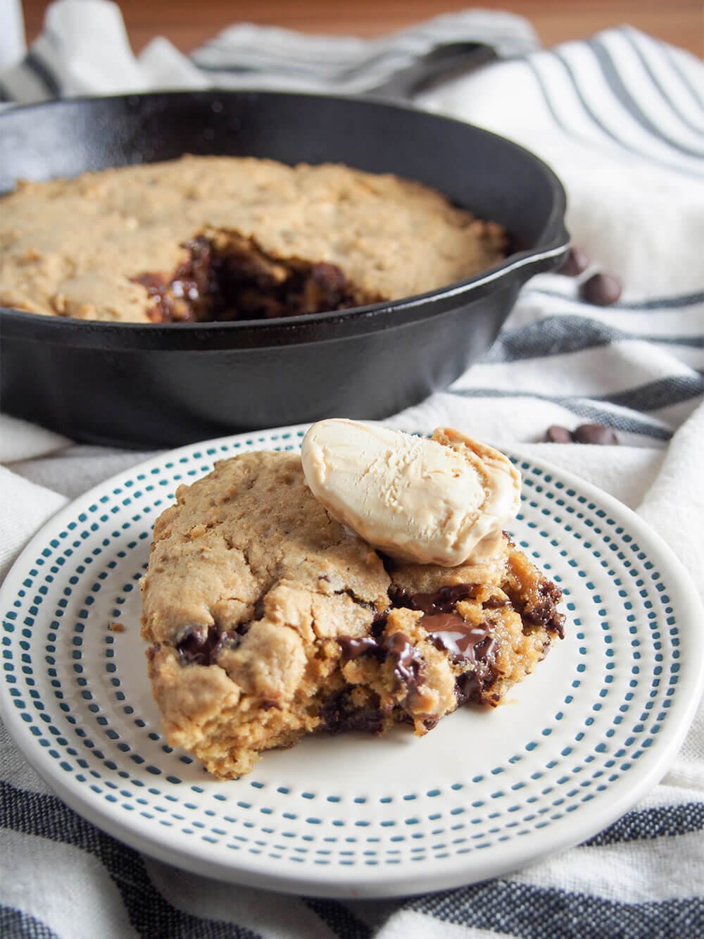 Oatmeal chocolate chip skillet cookie