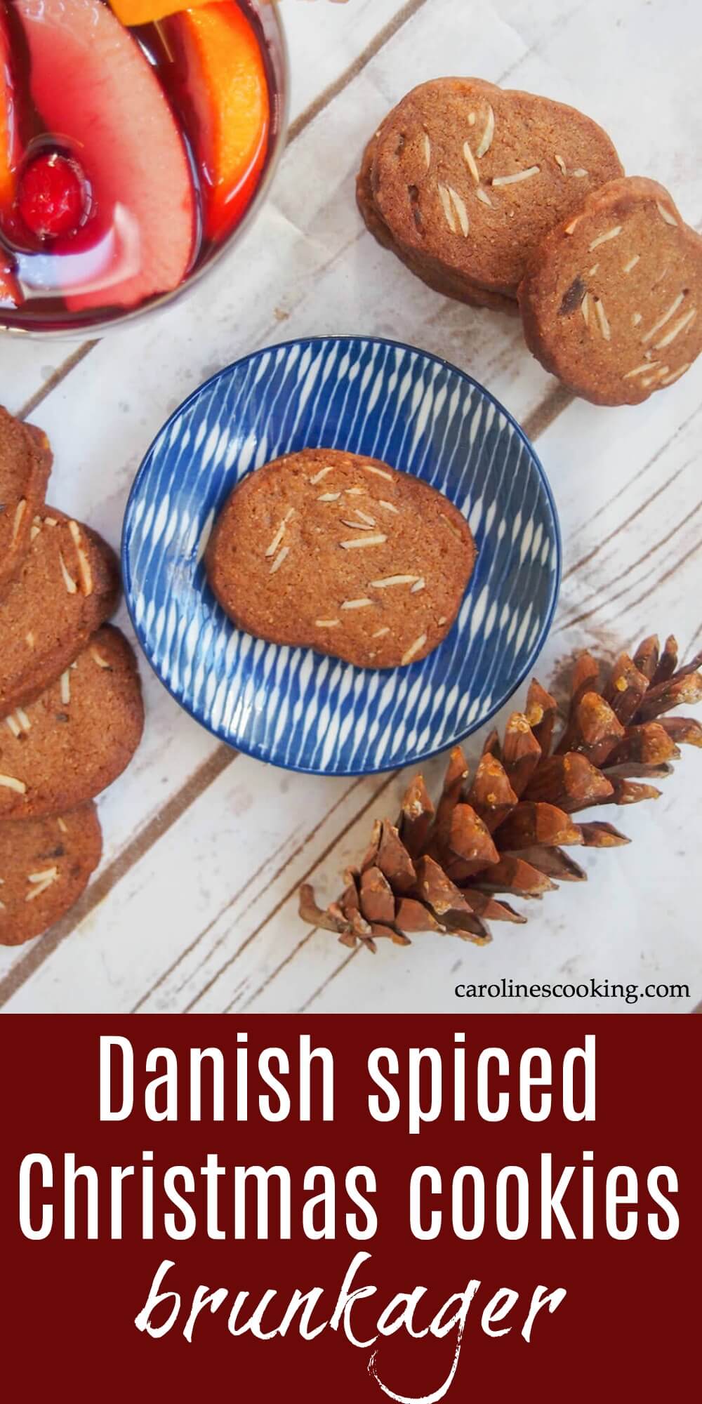 Brunkager are Danish Christmas cookies with a delicious spiced flavor and a wonderful crunch. The combination of warm spices, almonds and just a touch of marmalade (no really!) is so good. Perfect to add to your Holiday cookie plate. #danishfood #christmascookies #holidaybaking #spicedcookie