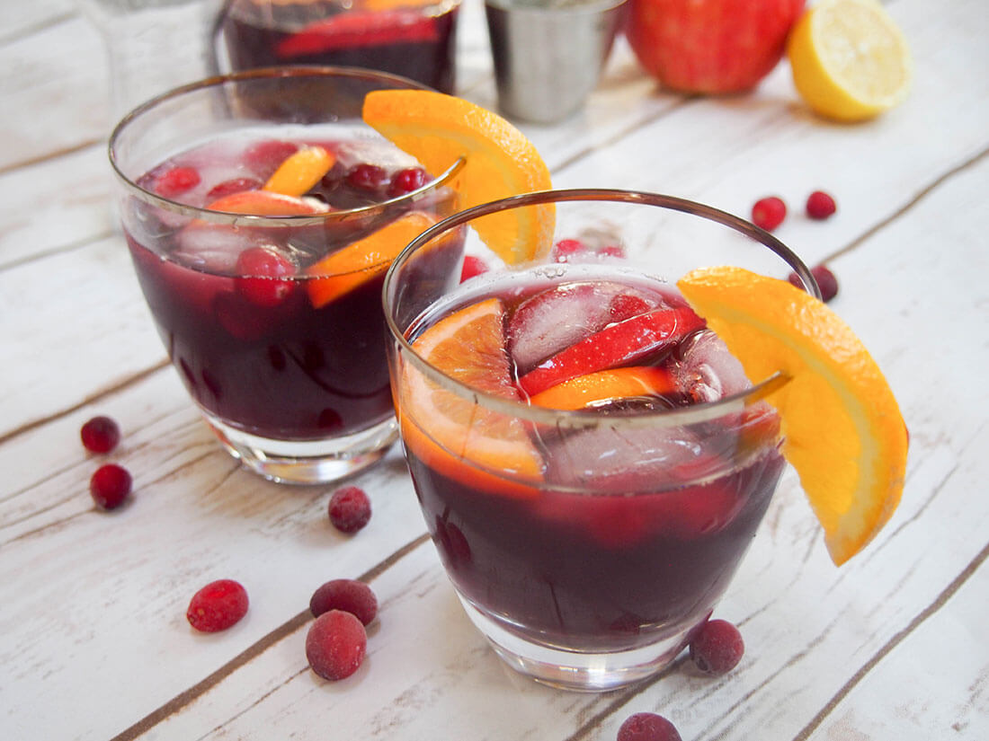 two glasses of cranberry sangria