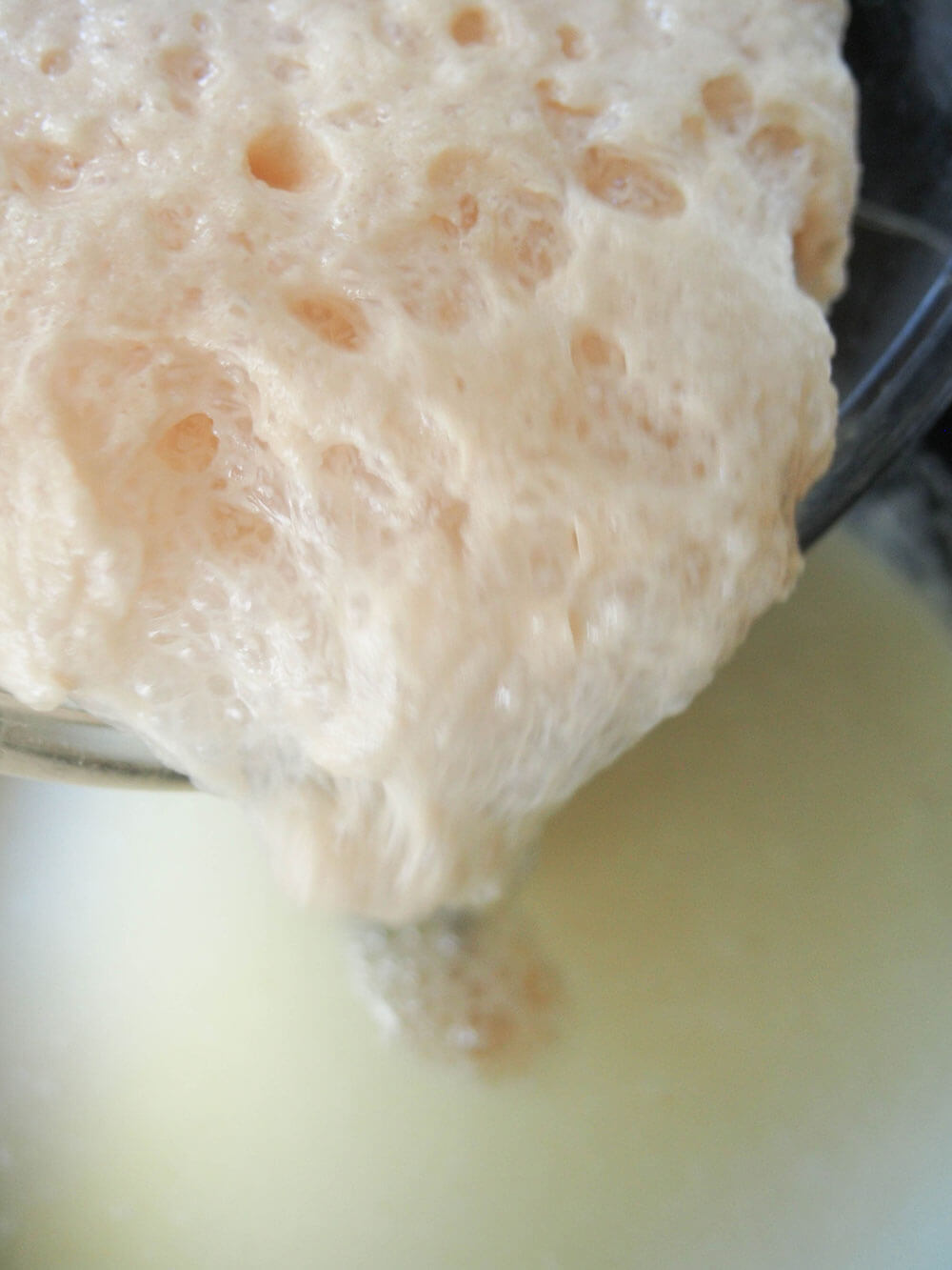 adding yeast mixture to liquid base