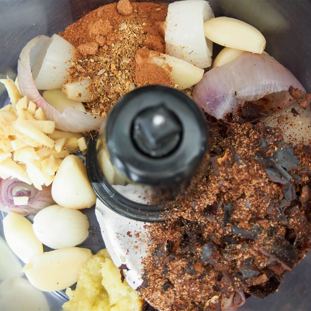 making massaman curry paste - ingredients ready to blend