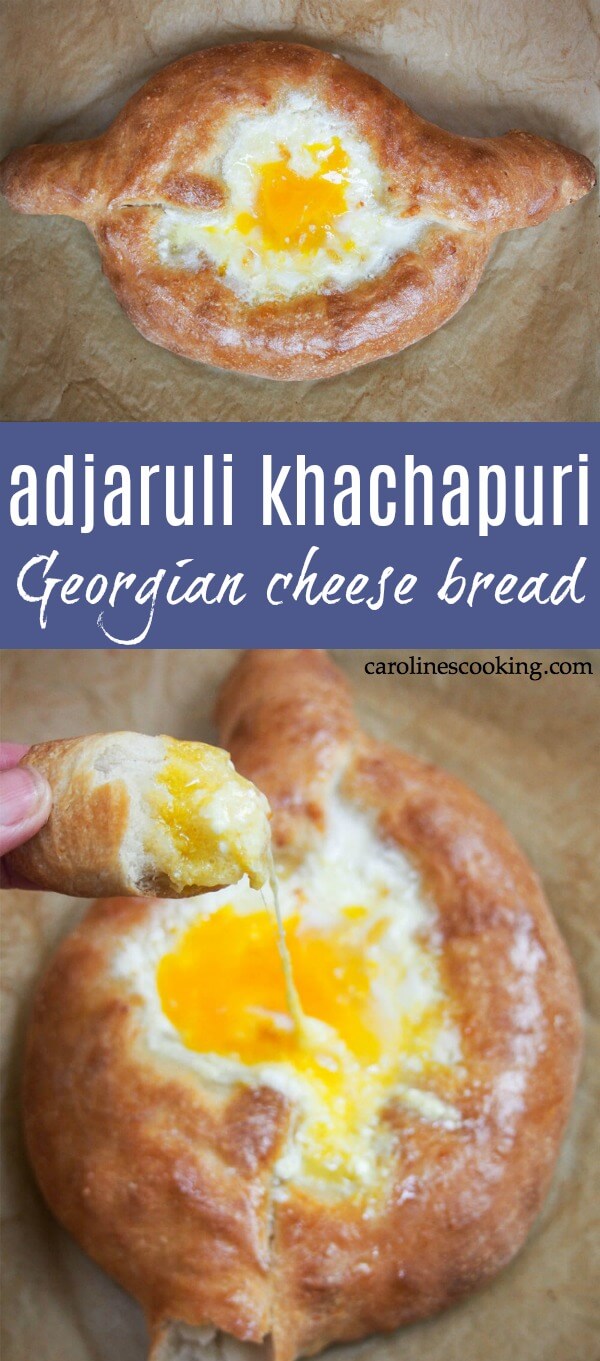 If you've not heard of adjaruli khachapuri, let me sum it up in a few words: fresh bread, filled with cheese and an egg on top. This comforting Georgian cheese bread is sure to be an instant hit (and is easier than you might think). #cheesebread #georgiancheesebread #cheeseboat #cheese #homemadebread